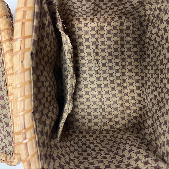 Vintage Nantucket Woven Basket Handbag w Seagull Bird Square Wooden Decor - Picture 4 of 10